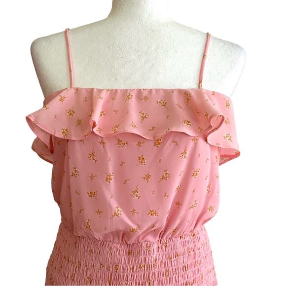 Trixxi Dress Pink Floral Spaghetti Strap Smocked Ruffled Mini Dress Small NWOT - Picture 3 of 12